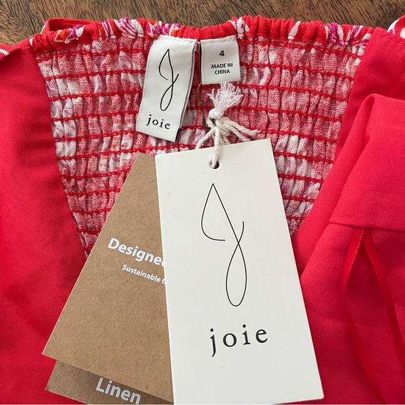 New Joie Womens  Red Floral Linen Blend Crop Tie Tank Top. Size 4 - Picture 4 of 4
